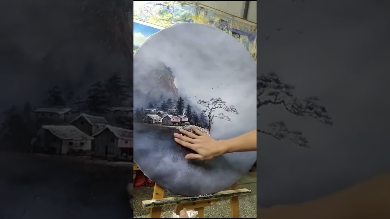 Creating a Serene Cliffside Village: A Misty Mountain Wonderland!  #painting #dancing #art
