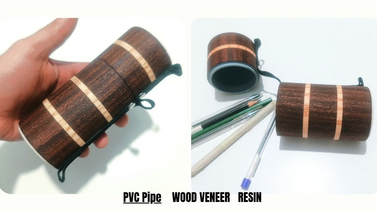 DIY Wooden Pencil Case from PVC Pipe | Wood Veneer & Resin Craft | Easy Woodworking Project