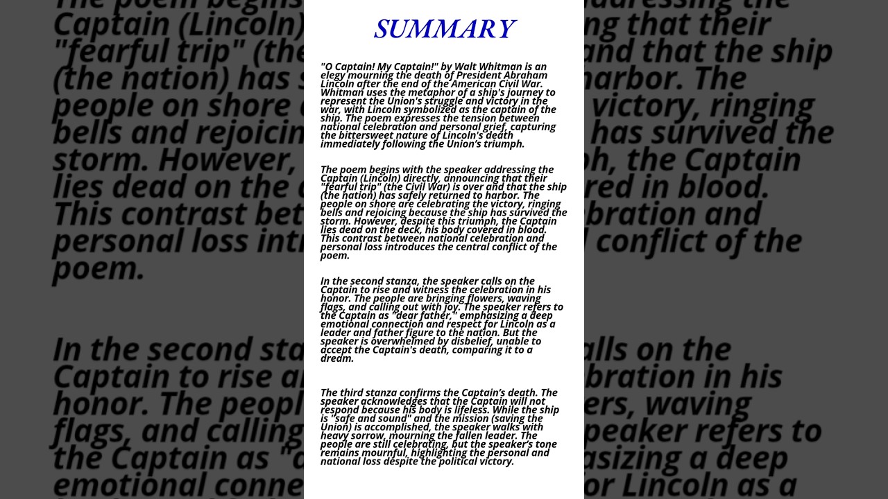 O Captain! My Captain! by Walt Whitman | Summary #waltwhitman #americanliterature #summary #poem