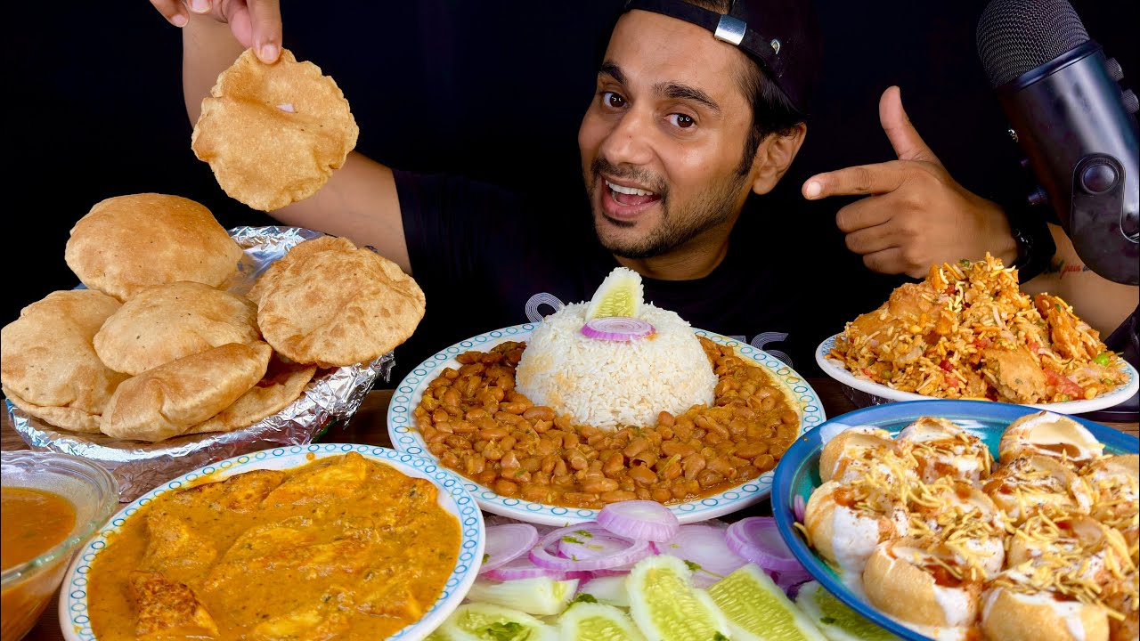 Eating Samosa Bhel, Shahi Paneer, Dahi-Puri, Rajma Chawal With Puri | Tasty Food | Asmr 