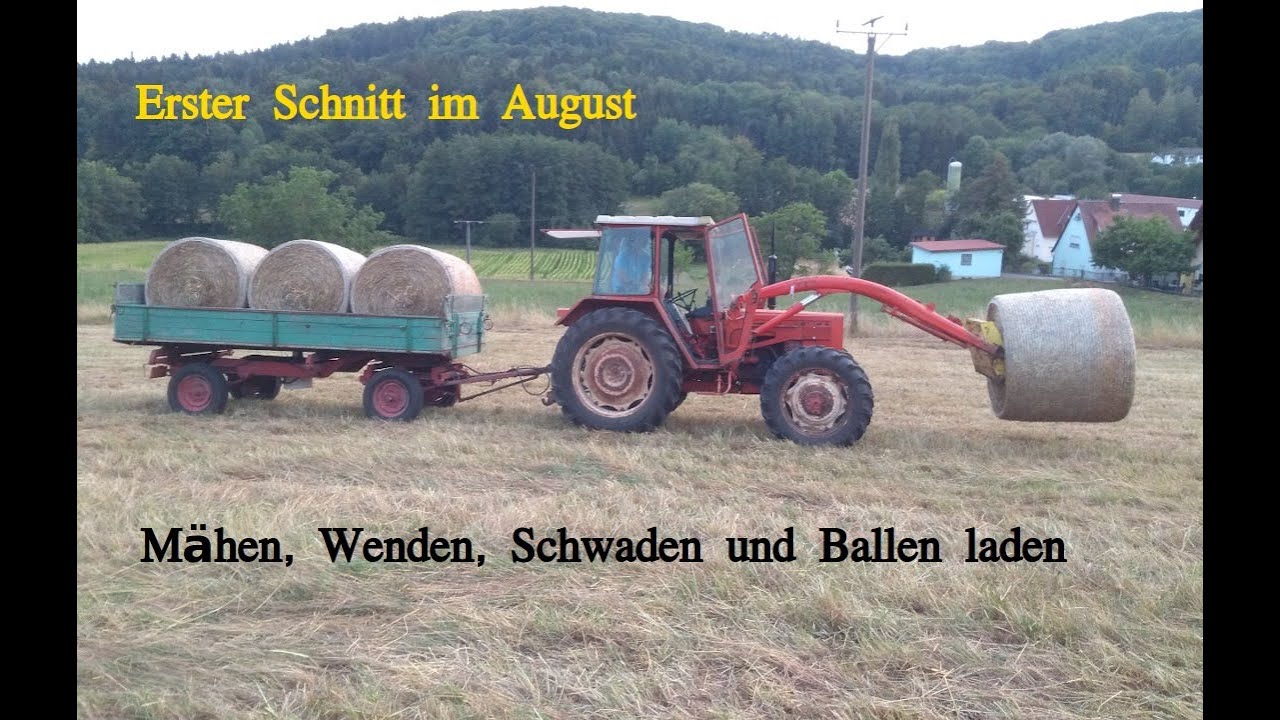 Heu im August: Ein extrem später erster Schnitt mit dem Deutz 4006 und Renault 651-4