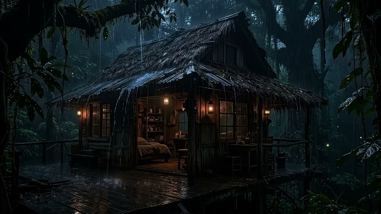 Soft Rain on a Cozy Cabin Roof | Forest Night Sounds for Calm and Deep Sleep