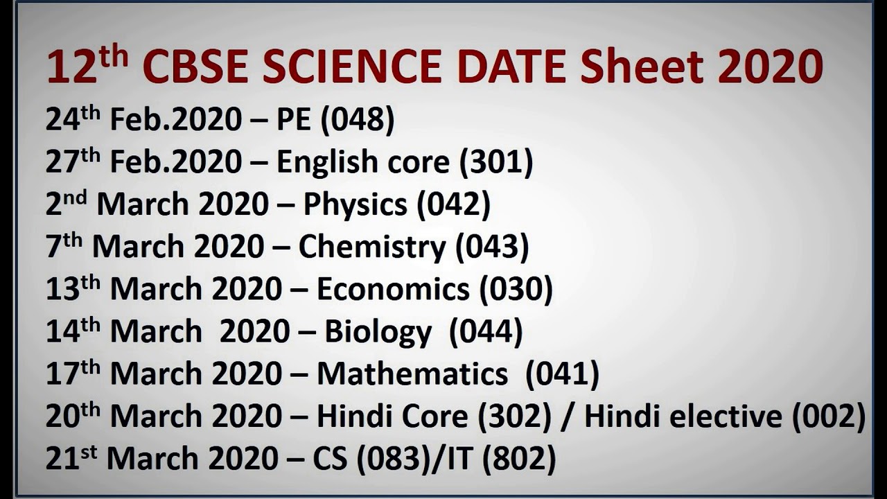 Class 12 CBSE Board Exam 2020 Dates Released  🔥 | Datesheet Released for Board Exam 2020 Class XII