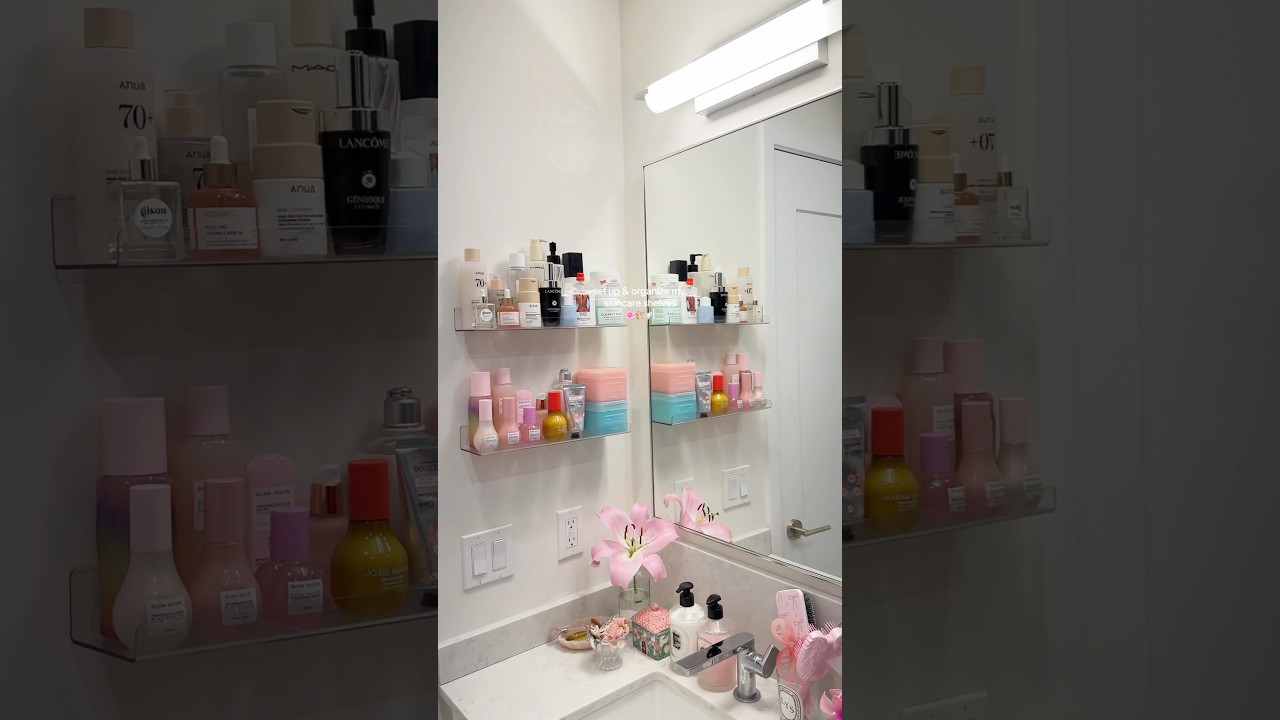 Let’s set up my skincare shelves🩰🌸🧸