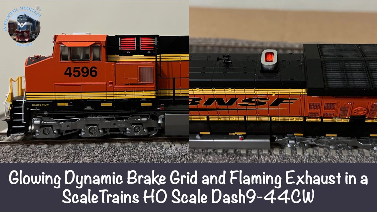 Glowing Dynamic Brake Grid and Flaming Exhaust in a ScaleTrains HO Scale Rivet Counter Dash9-44CW