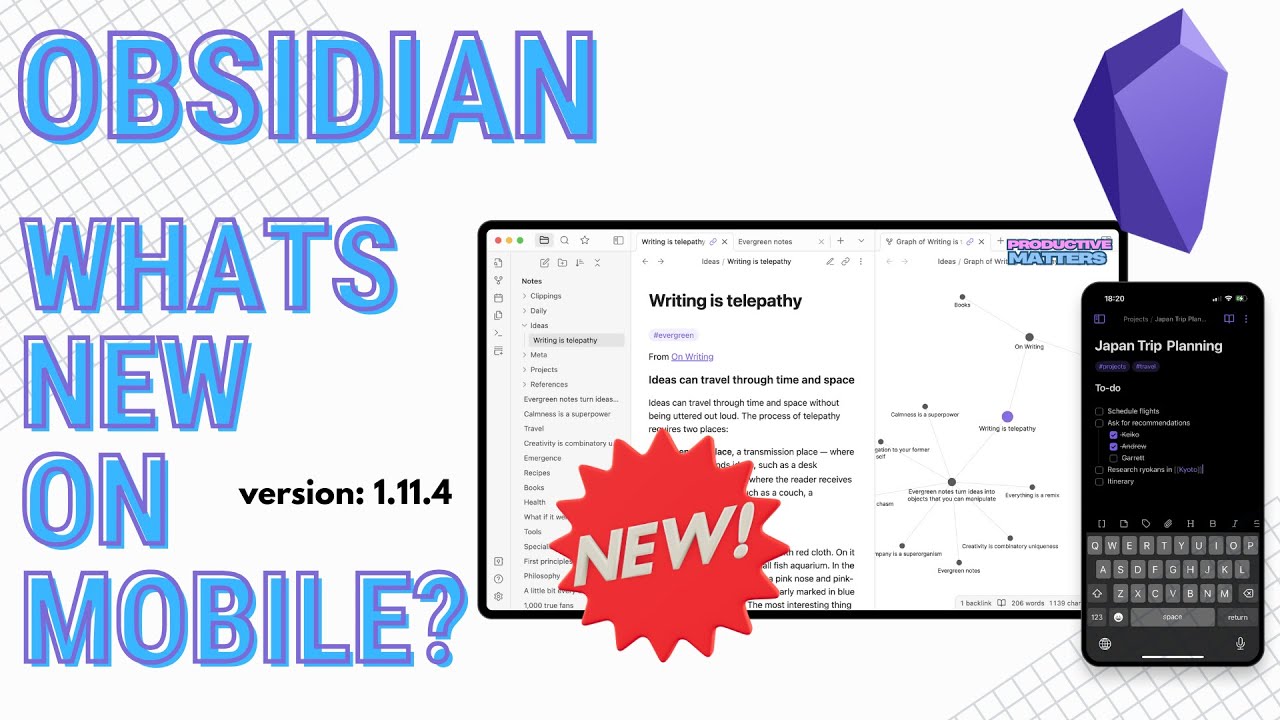 Obsidian Mobile v1.11.4 on iPad and iPhone