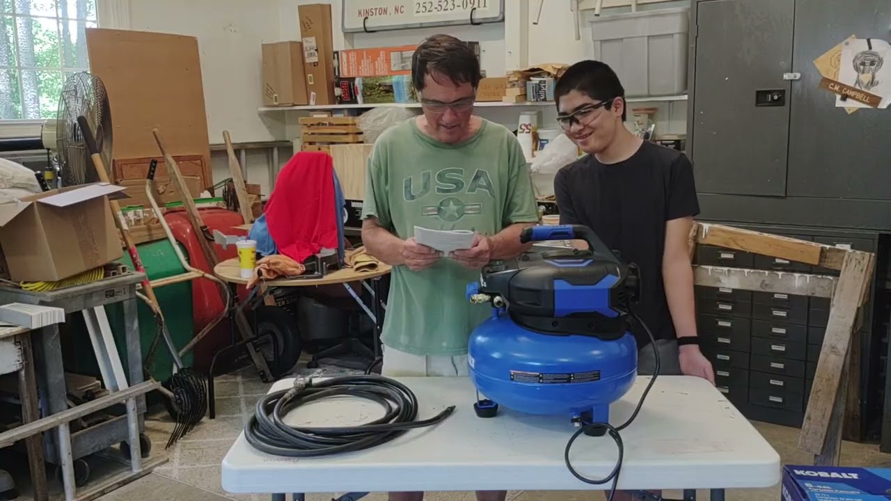 Kobalt 6 gal portable pancake air compressor unboxing and initial operation