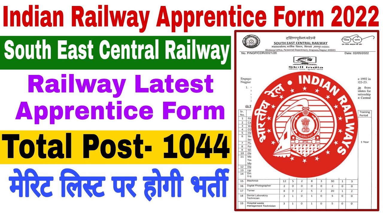 South East Central Railway Apprentice Form 2022 | 1044 Post | Indian Railway Apprentice Form 2022 |