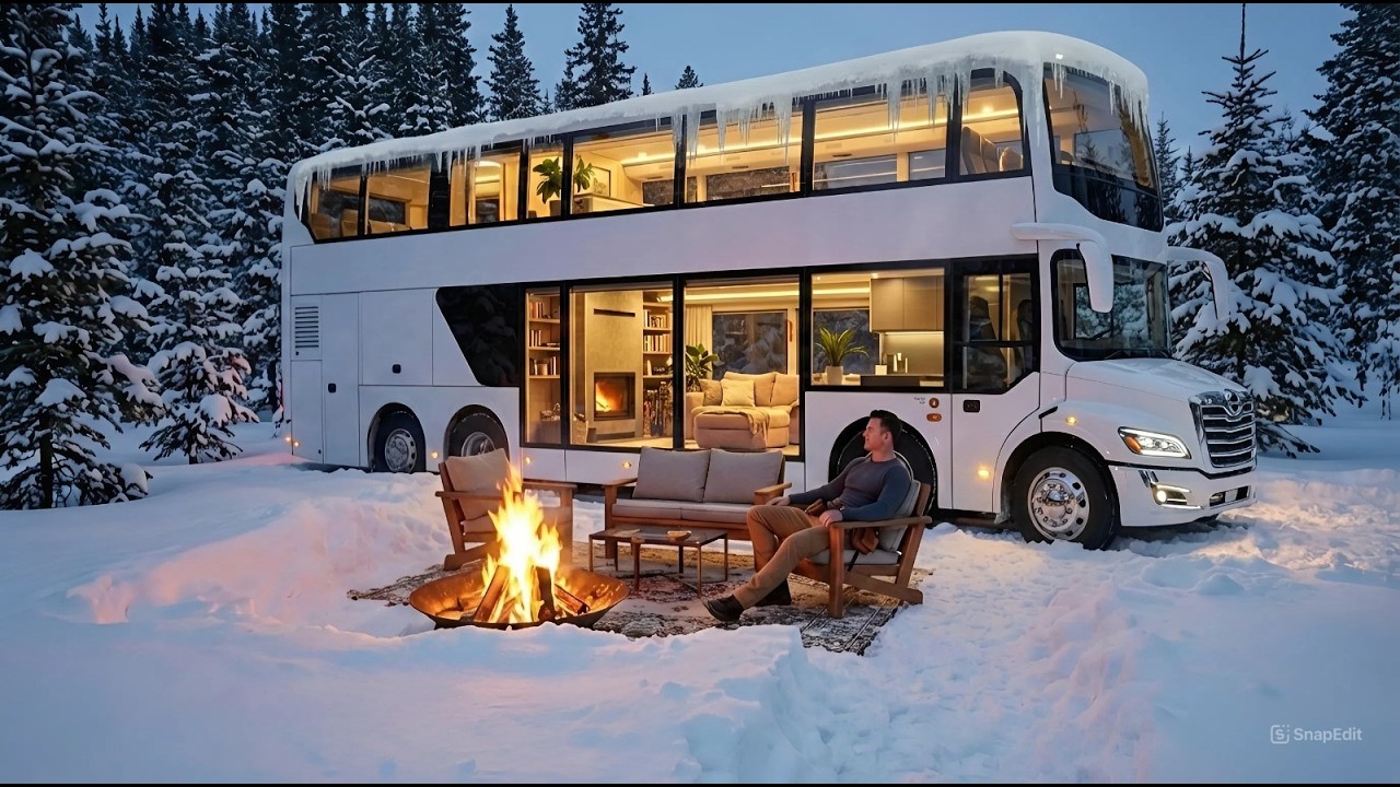 I Turned an Abandoned Double-Decker into a Luxury Two-Story Mobile Home Amidst a Blizzard (ASMR)