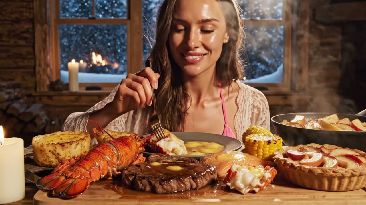 ASMR Eating Fireplace Dinner  Cozy & Relaxing