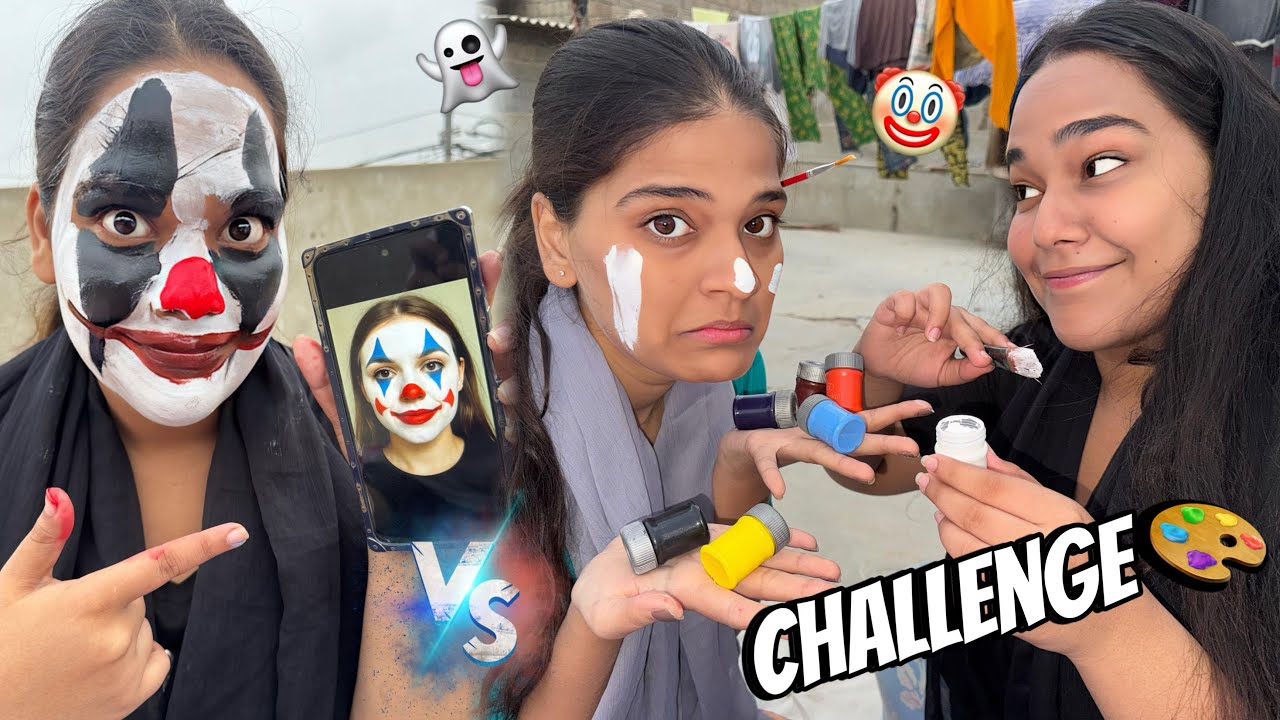 Clown Face Paint Challenge Cute vs Scary 🤡 Finally Content Mil Gaya 😜