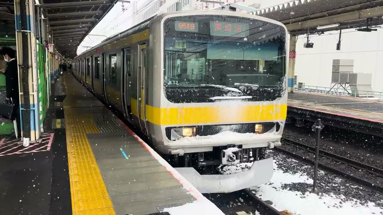 (大雪警報)中央・総武線各駅停車E231系(B12編成)船橋駅発車
