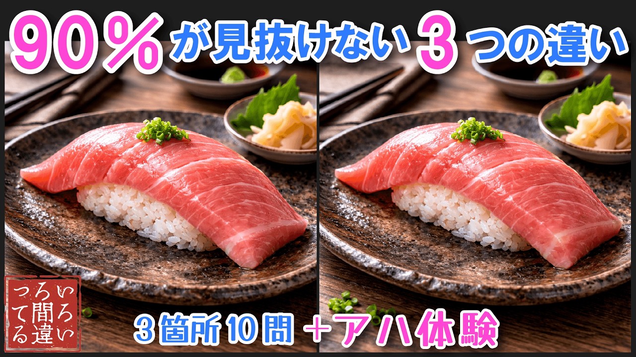 【料理で脳トレ】大トロの握りの3つのまちがいさがしで集中力と記憶力を楽しく鍛えよう！【認知症予防/アハ体験/頭の体操/MCI】