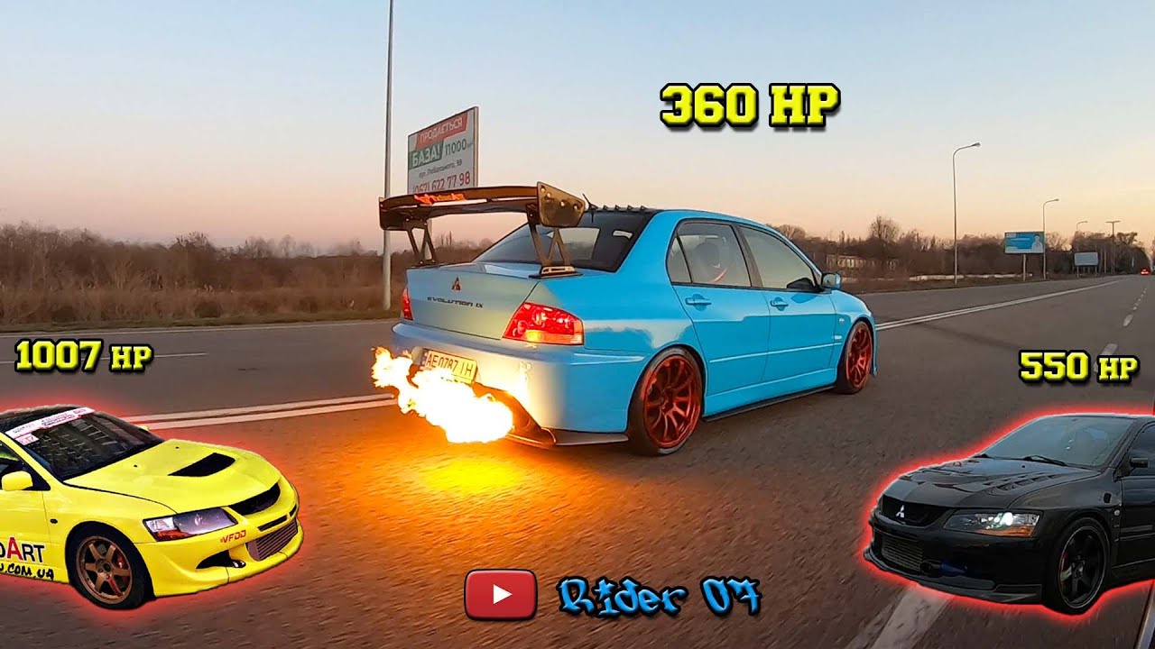 Mitsubishi Lancer Evolution 9.  360hp. Evo AMS - 550hp.  Evo 8 - 1007hp.  Какой выберешь ты?