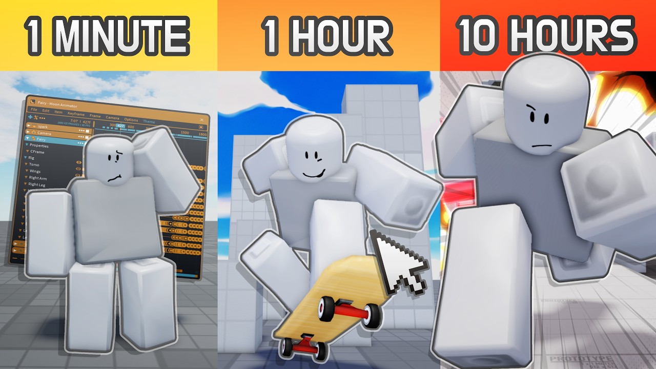 Анимация экшн-сцены за 1 минуту против 10 часов в ROBLOX!