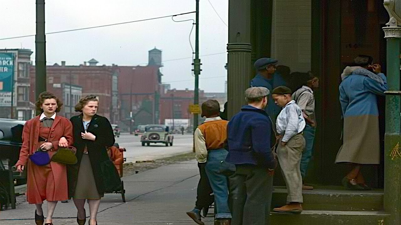 Street Life in Chicago 1930s in color [60fps, Remastered] Sound Design