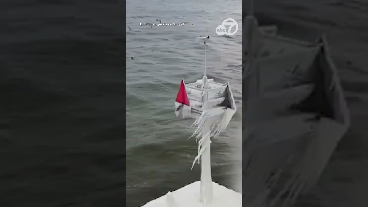 Icicles cover Michigan lighthouse as winter weather hits the great lakes