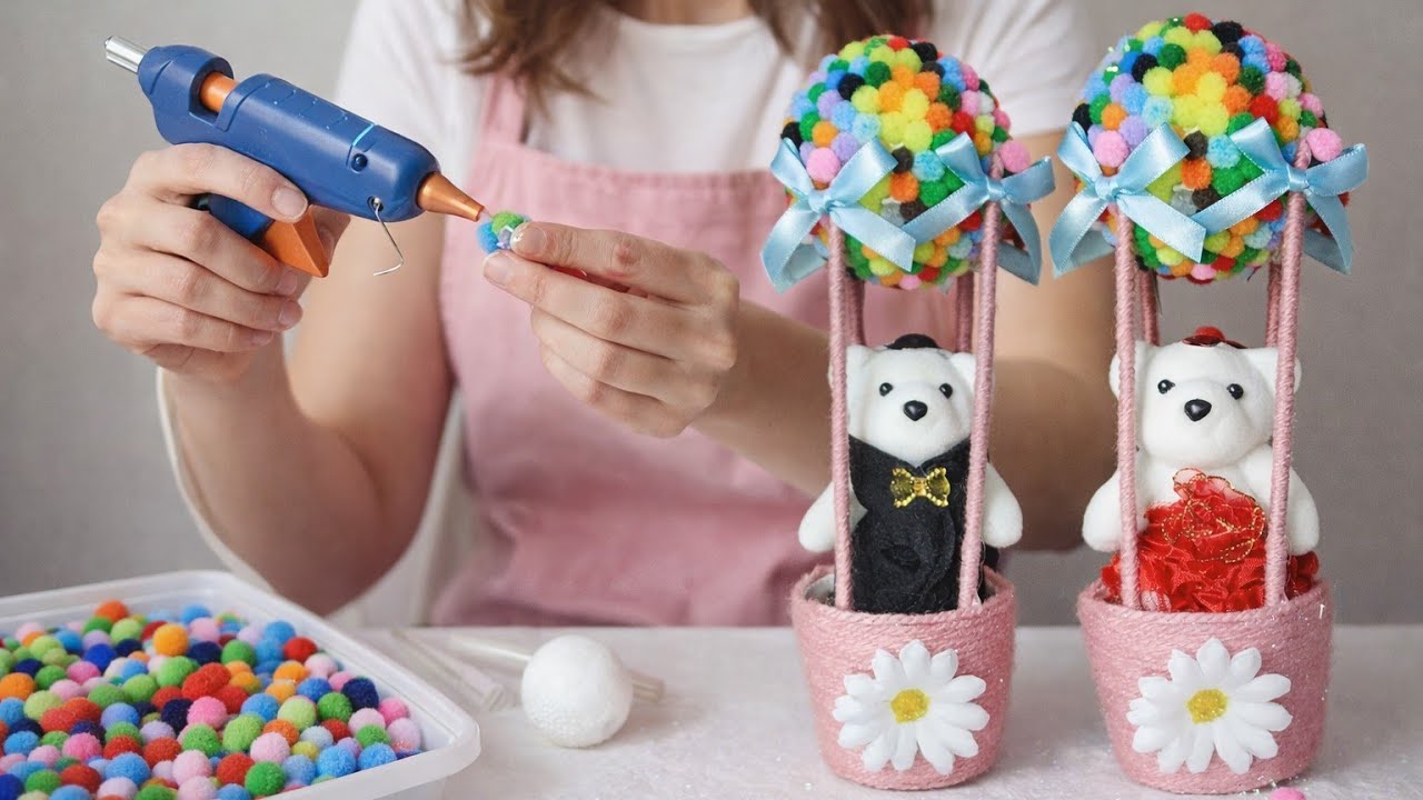 Manualidades para el 14 de febrero 💘 | Globo aerostático con ositos romántico