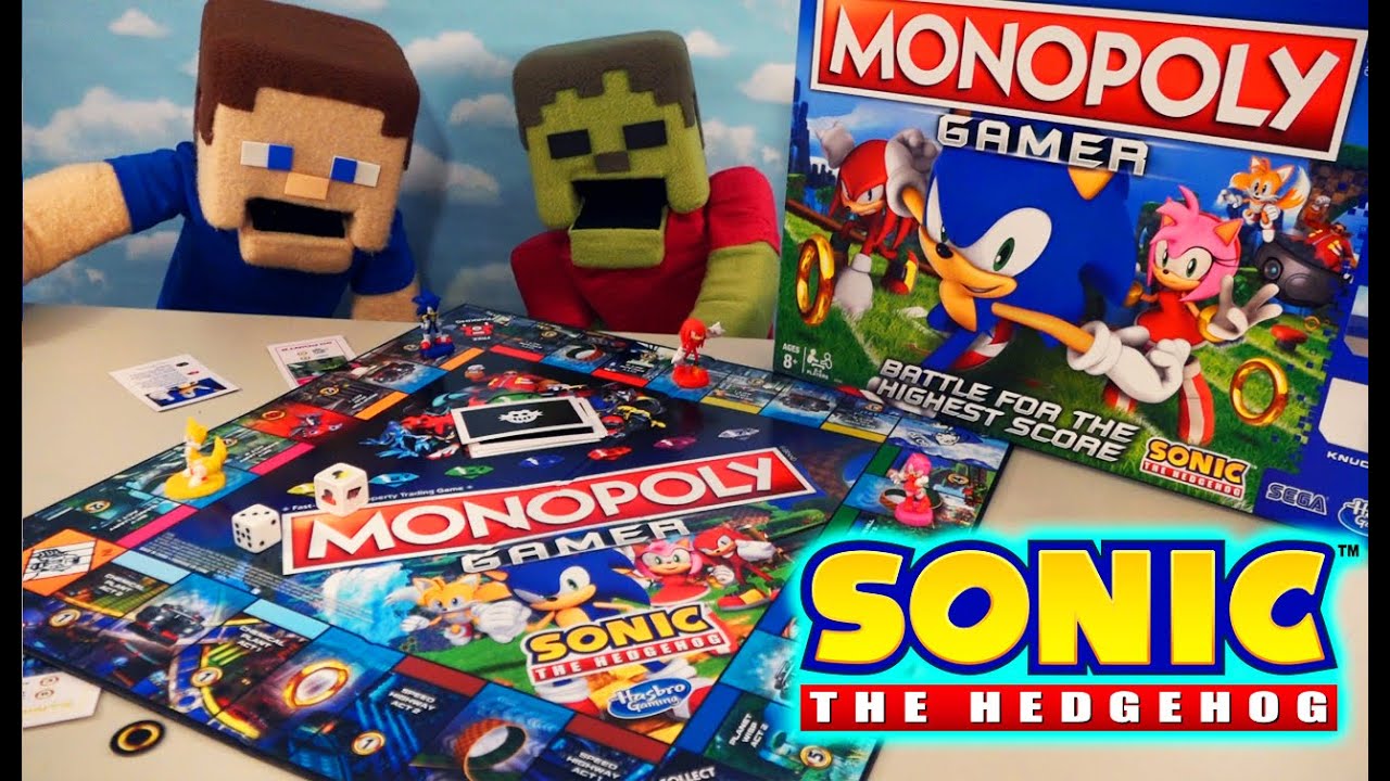 SONIC the Hedgehog Monopoly WAR! Puppet Steve vs Zombie Steve Movie Game Unboxing