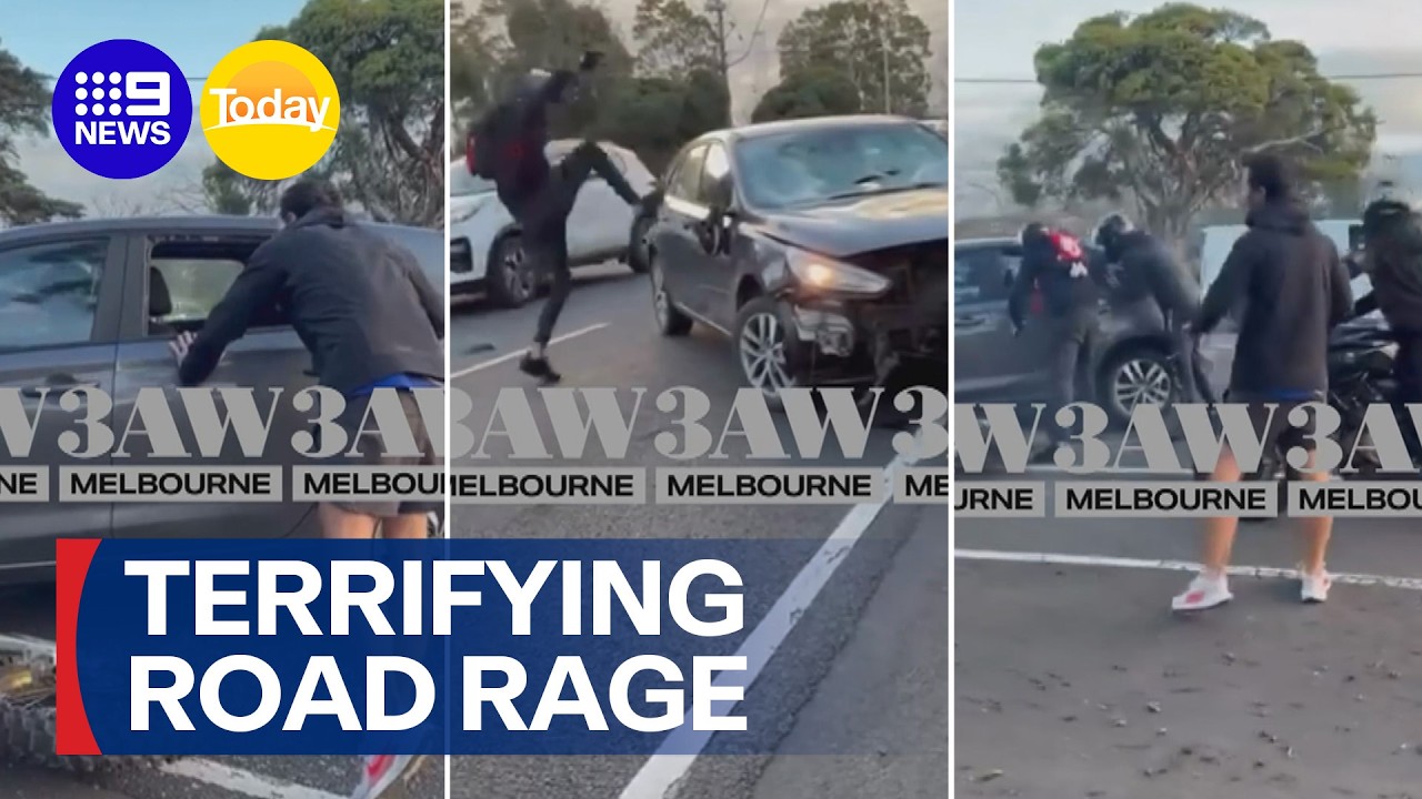 Police hunt armed motorcycle group after shocking road rage incident | 9 News Australia