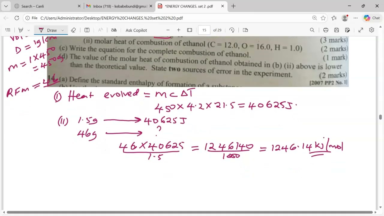 Изменения энергии. Химия, K.C.S.E 2007, стр. 2, вопрос 1.