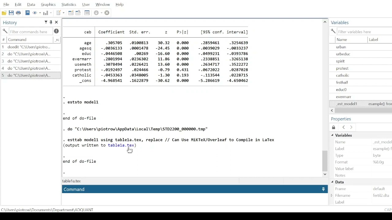 Publication Quality Tables: Stata-LaTex Integration