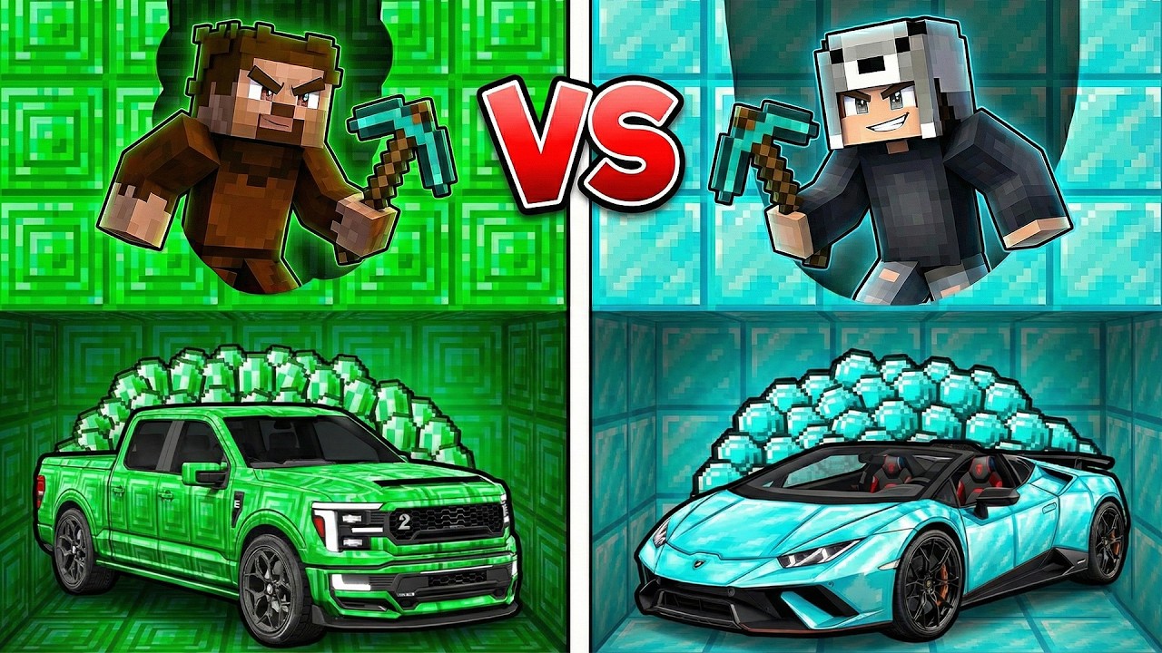 ZENGİN VS FAKİR LÜKS ARABA MADENİ YARIŞI - Minecraft