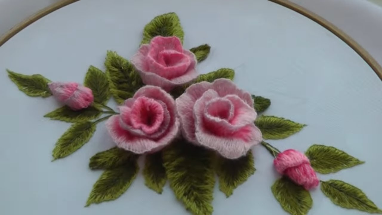 Hand Embroidery  How to embroider a rose  Stumpwork  #malina_gm
