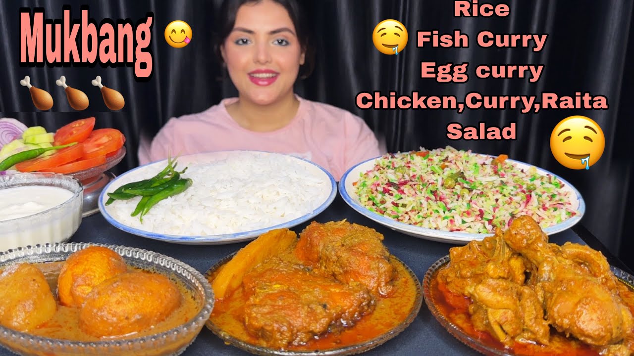 Eating Spicy Fish Curry, Chicken Curry, Egg Curry, Rice | Mukbang Eating Show| ASMR 