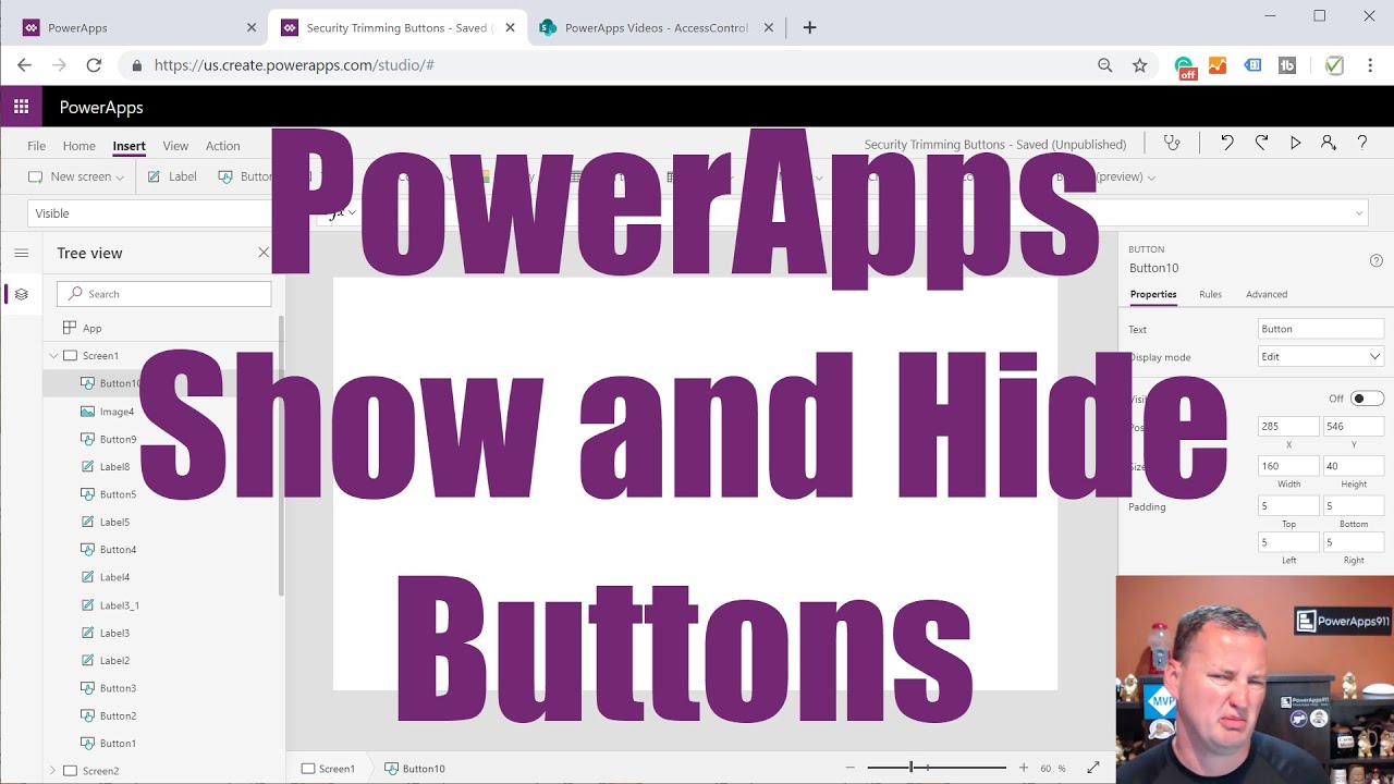PowerApps: кнопка скрытия в зависимости от пользователя и другие развлечения