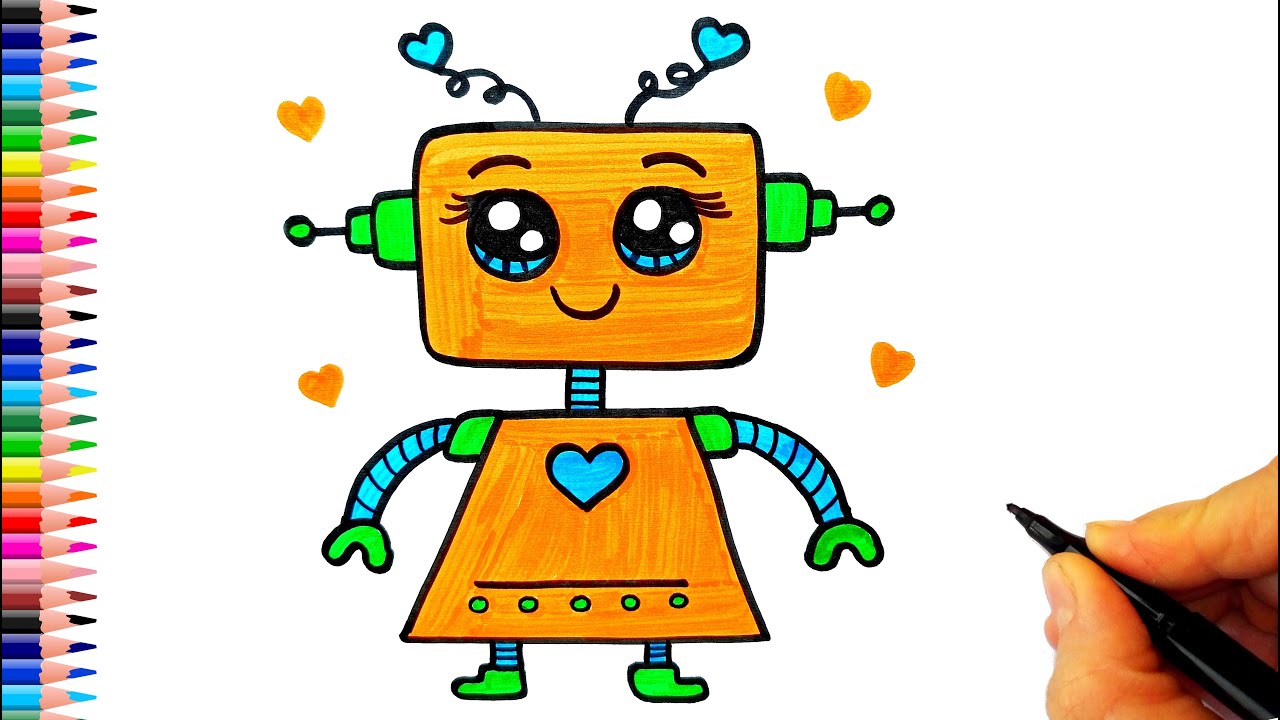 Sevimli Robot Çizimi 🤖 Robot Resmi Nasıl Çizilir? ✍ Kolay Robot Çizimi - How To Draw a Cartoon Robot