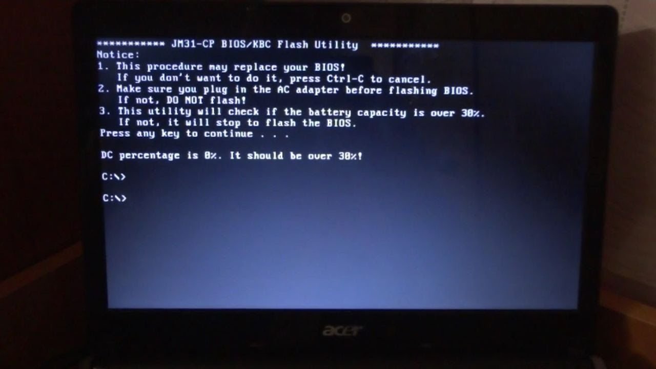 Прошивка BIOS ноутбука без проверки заряда батареи