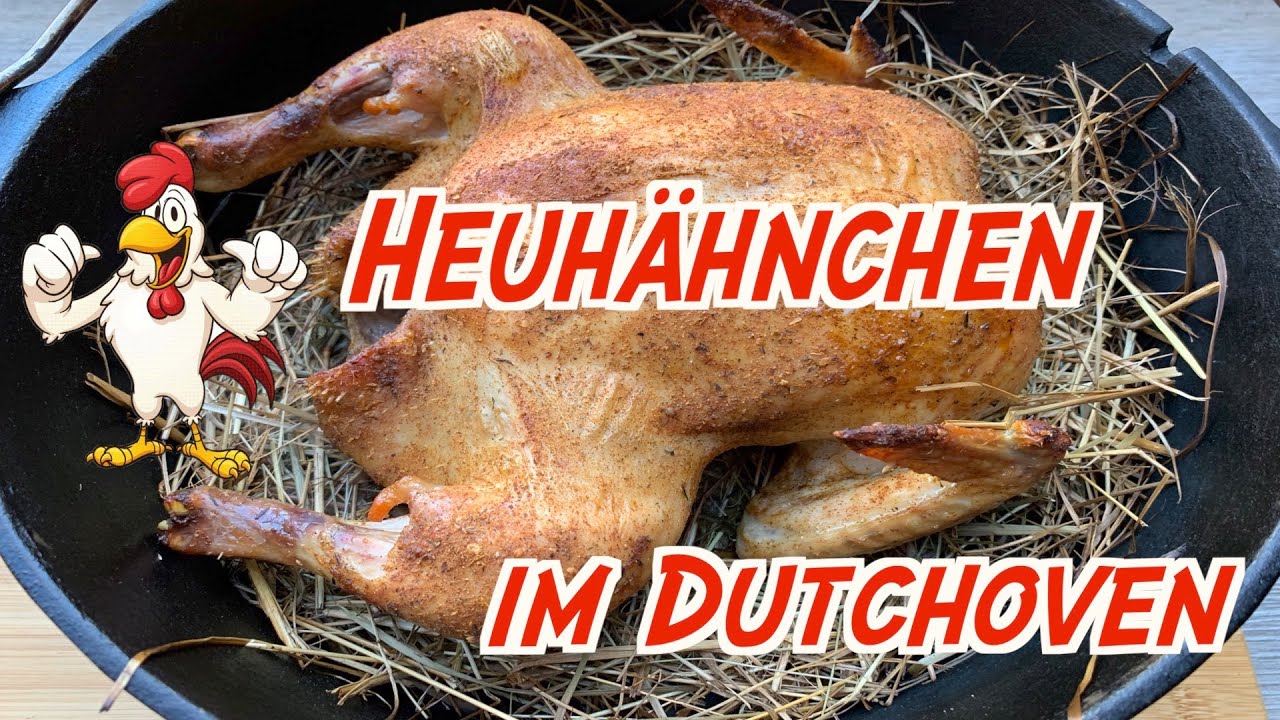 081 Heuhähnchen oder Hähnchen auf einem Heubett im Dutchoven