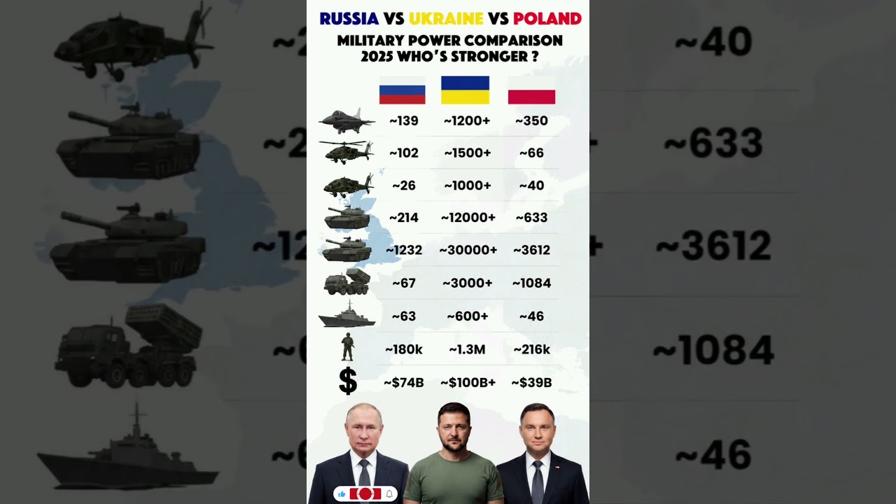 ​🇷🇺 Russia vs Ukraine 🇺🇦 vs Poland 🇵🇱: Military Power Comparison 2026