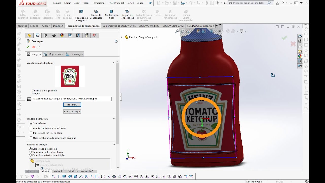 Render - Aplicando MATERIAIS E DECALQUE - SOLIDWORKS