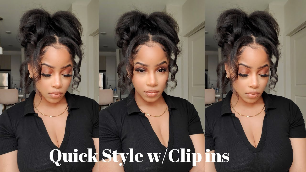 Cute Quick UpDo Style with Kinky Straight Clip Ins | SharronReneé
