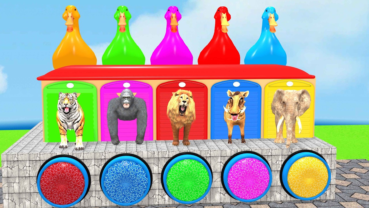 Long Slide Game With Cow Elephant Gorilla Hippopotamus Tiger 3d Animal Game Funny 3d AnimalsVideo