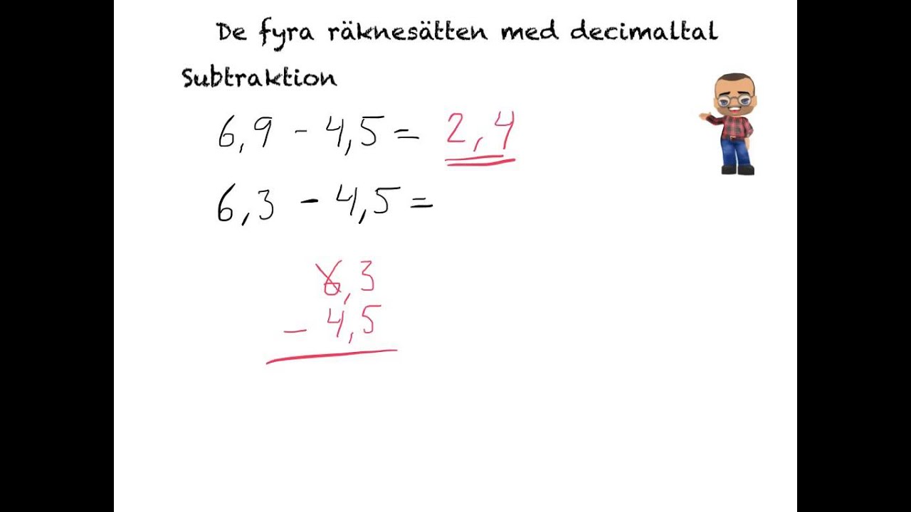 4 r&auml;knes&auml;tt med decimaler.