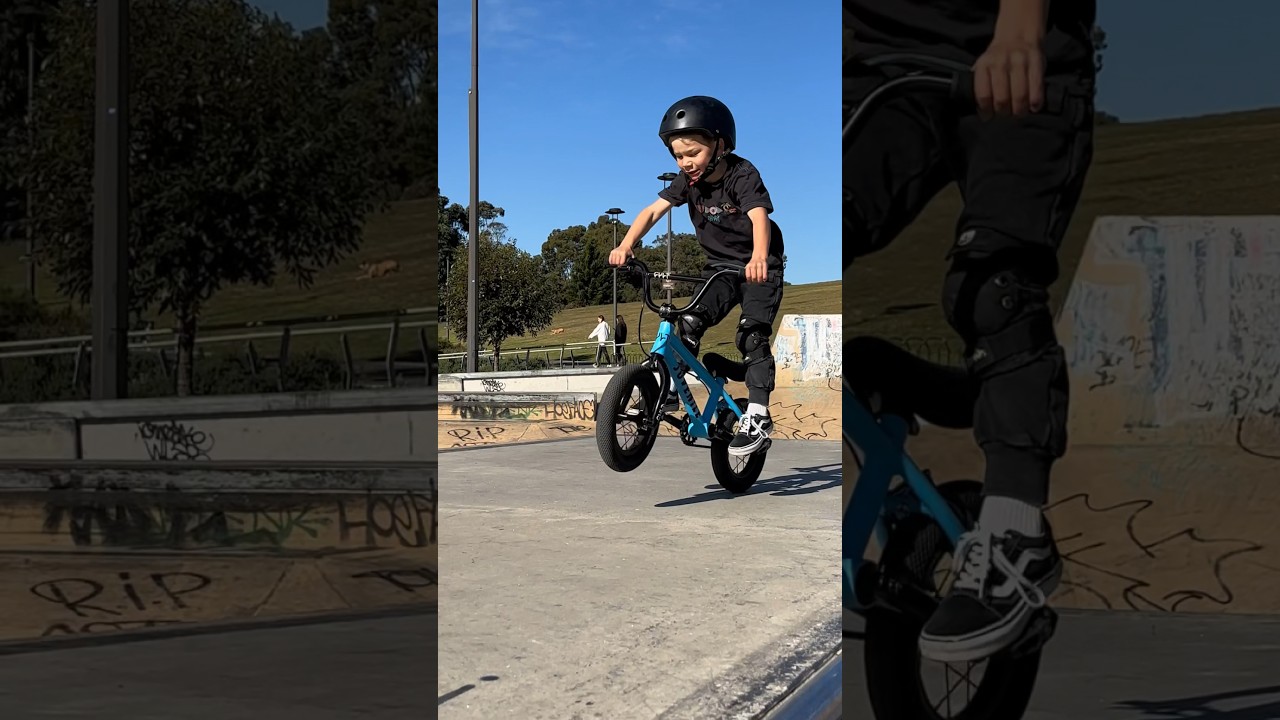 4 year old learns how to bunny hop on BMX