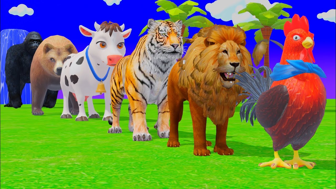 Long Slide Game with Tigers Lion Cow Hippopotamus Gorilla 3d Animal Game Funny 3d Animals