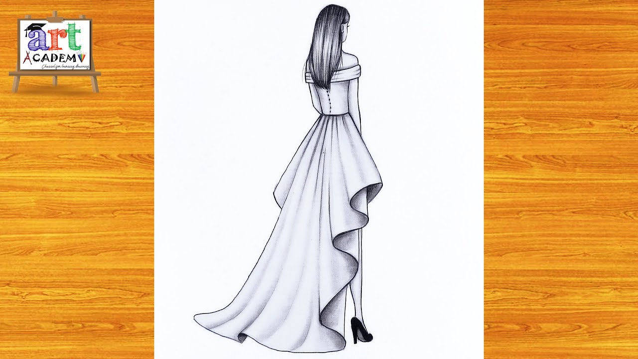 How to draw a girl with beautiful dress -step by step || Pencil sketch for beginners || Girl Drawing