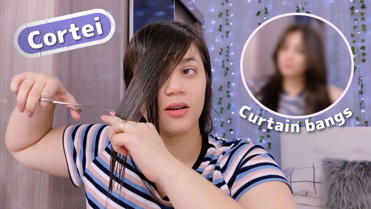 CORTEI a franja CURTAIN BANGS sozinha em casa 👀 |  Thamires Lima