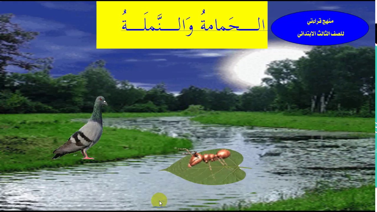 درس الحمامة والنملة بالصوت والصورة  من منهج القراءة  للصف الثالث الابتدائي /  /خلف الوائلي