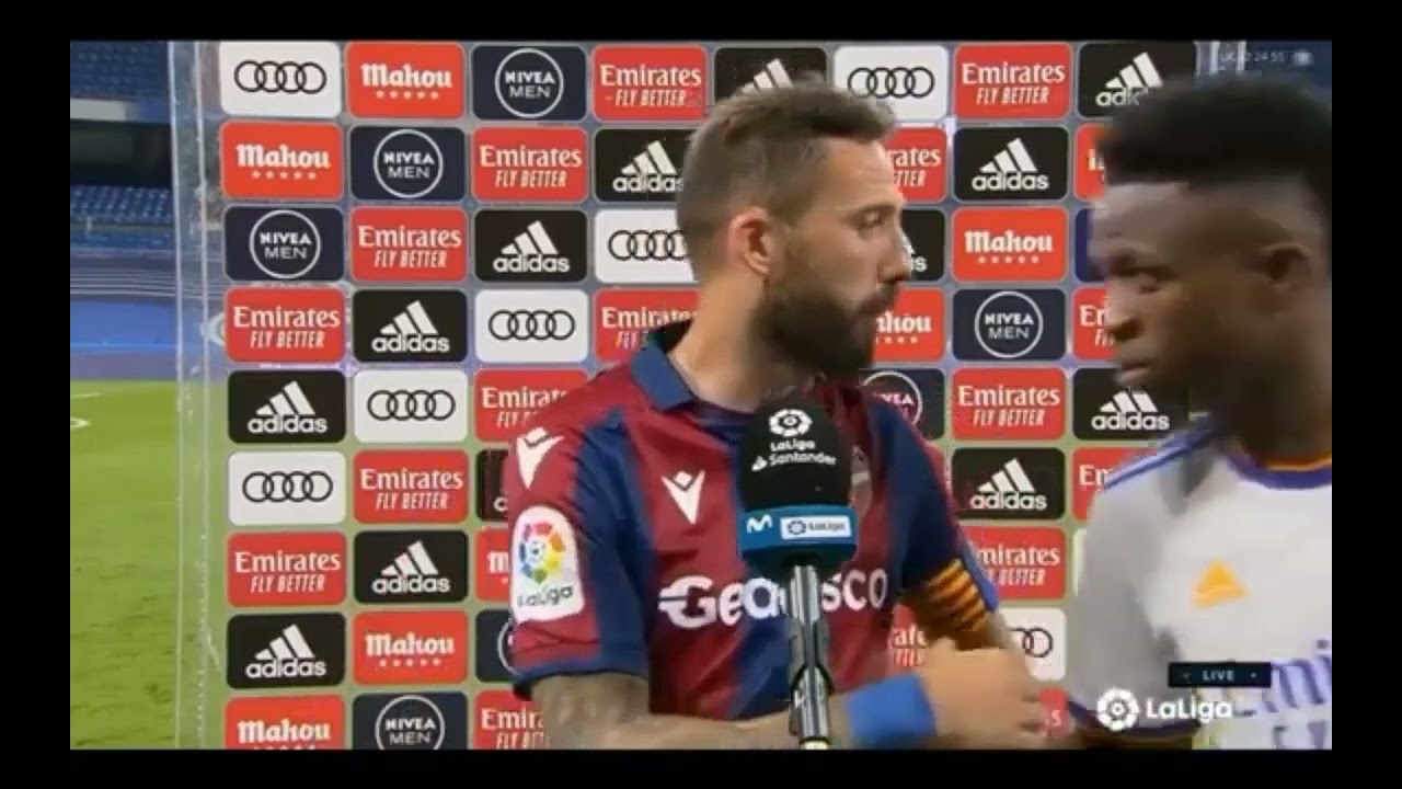 Vini jr interrupts interview to hug and Console Levante Captain Morales after relegation