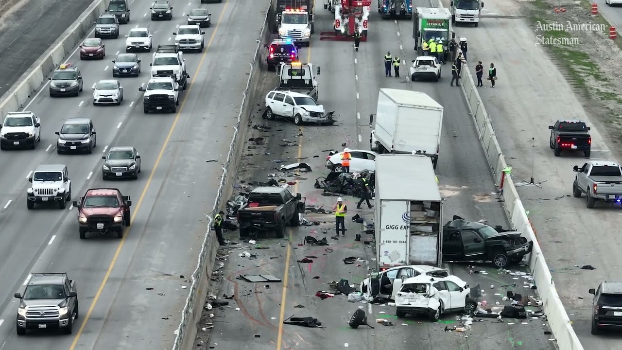 Drone footage shows Austin I-35 crash scene after 17-car pileup left 5 people dead