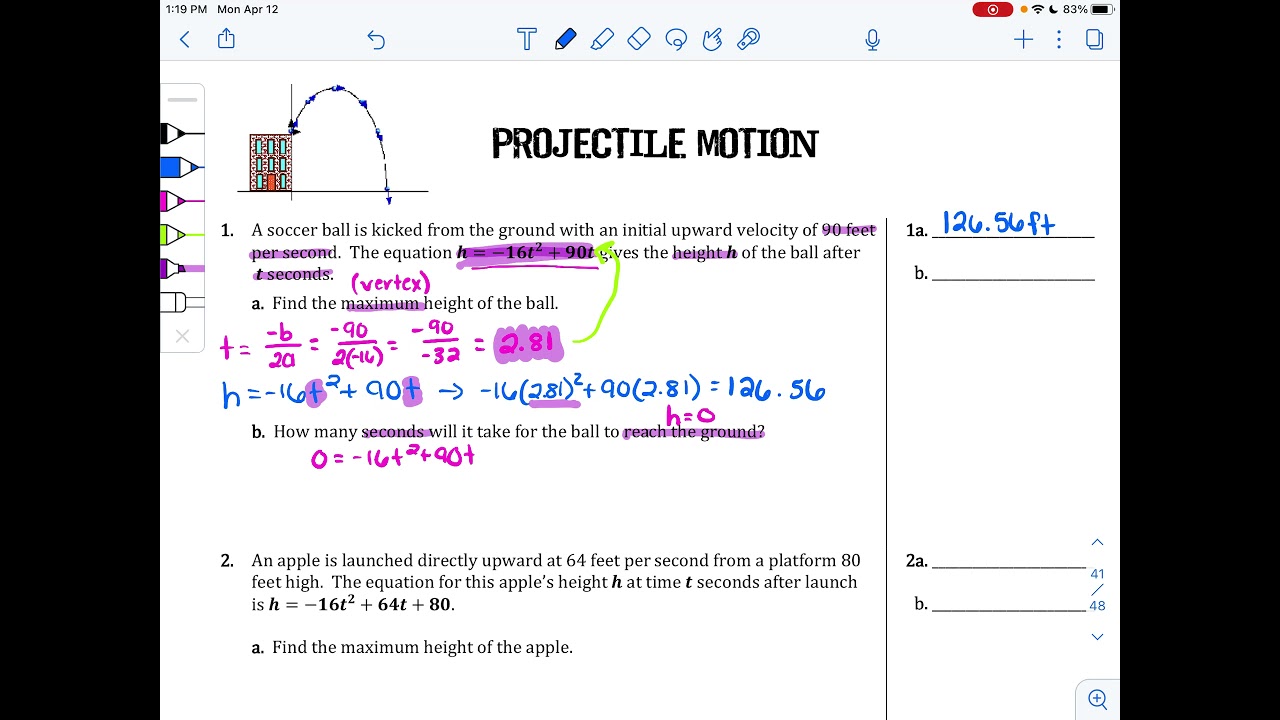 Quadratics Word Problems: area and projectile motion