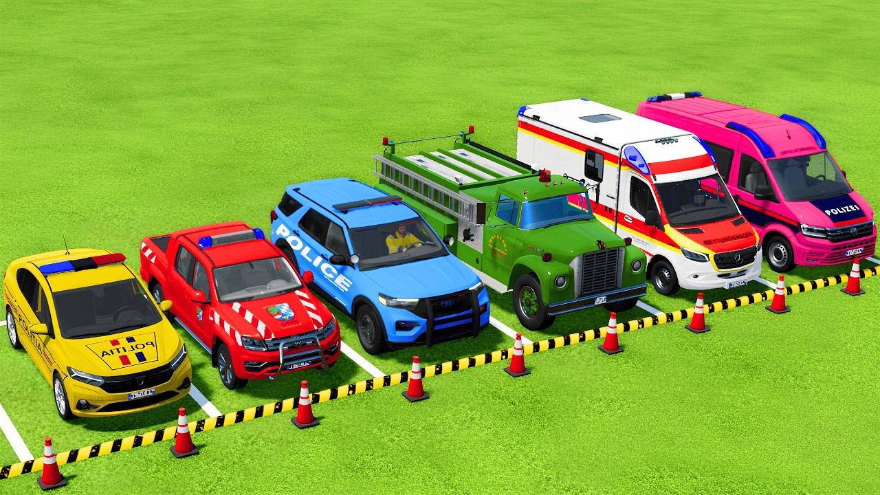TRANSPORTING POLICE CARS, FIRE DEPARTMENT, AMBULANCE VEHICLES WITH MAN TRUCKS ! Farming Simulator 25