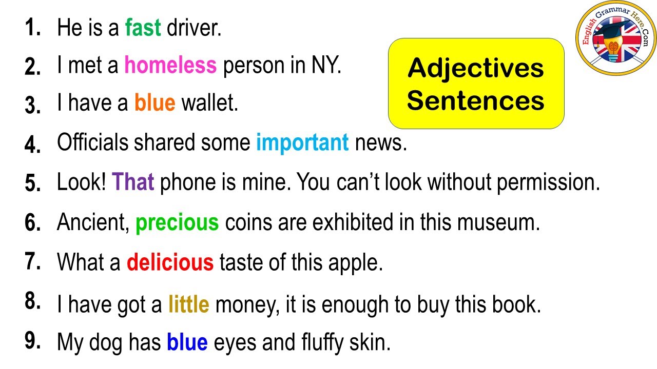 50 Adjectives Sentences Examples, Adjectives Words in Sentences #adjective #grammar
