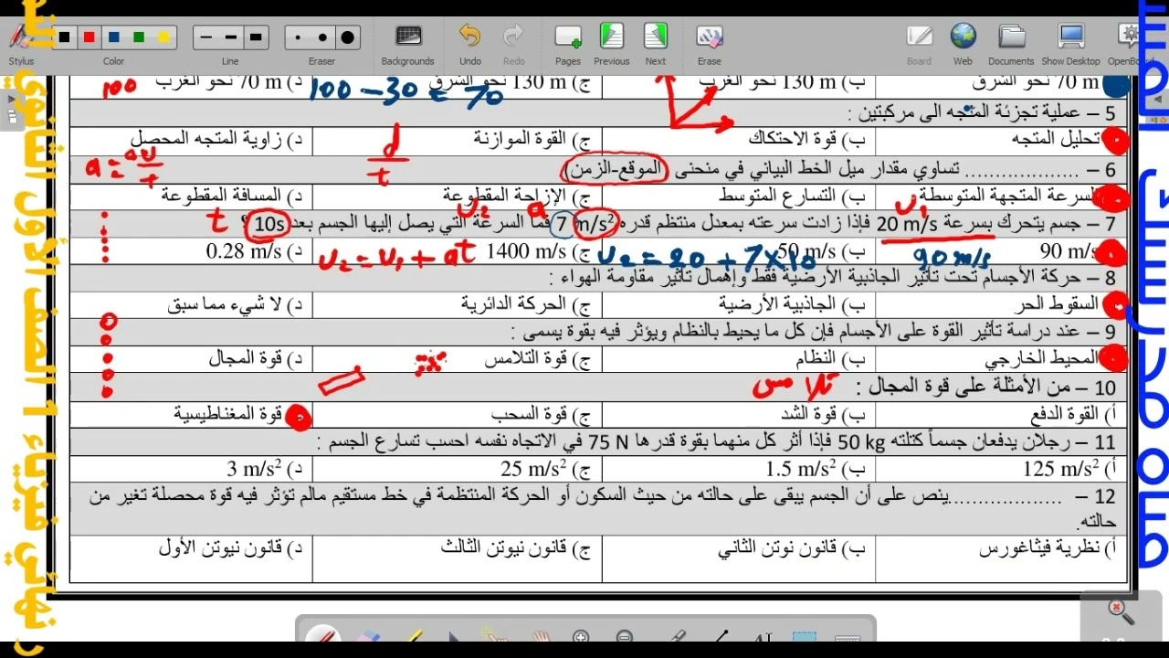 حل مراجعة اختبار نهائي فيزياء 1 الصف الأول الثانوي  النموذج الثالث الفصل الدراسي الثاني 1444