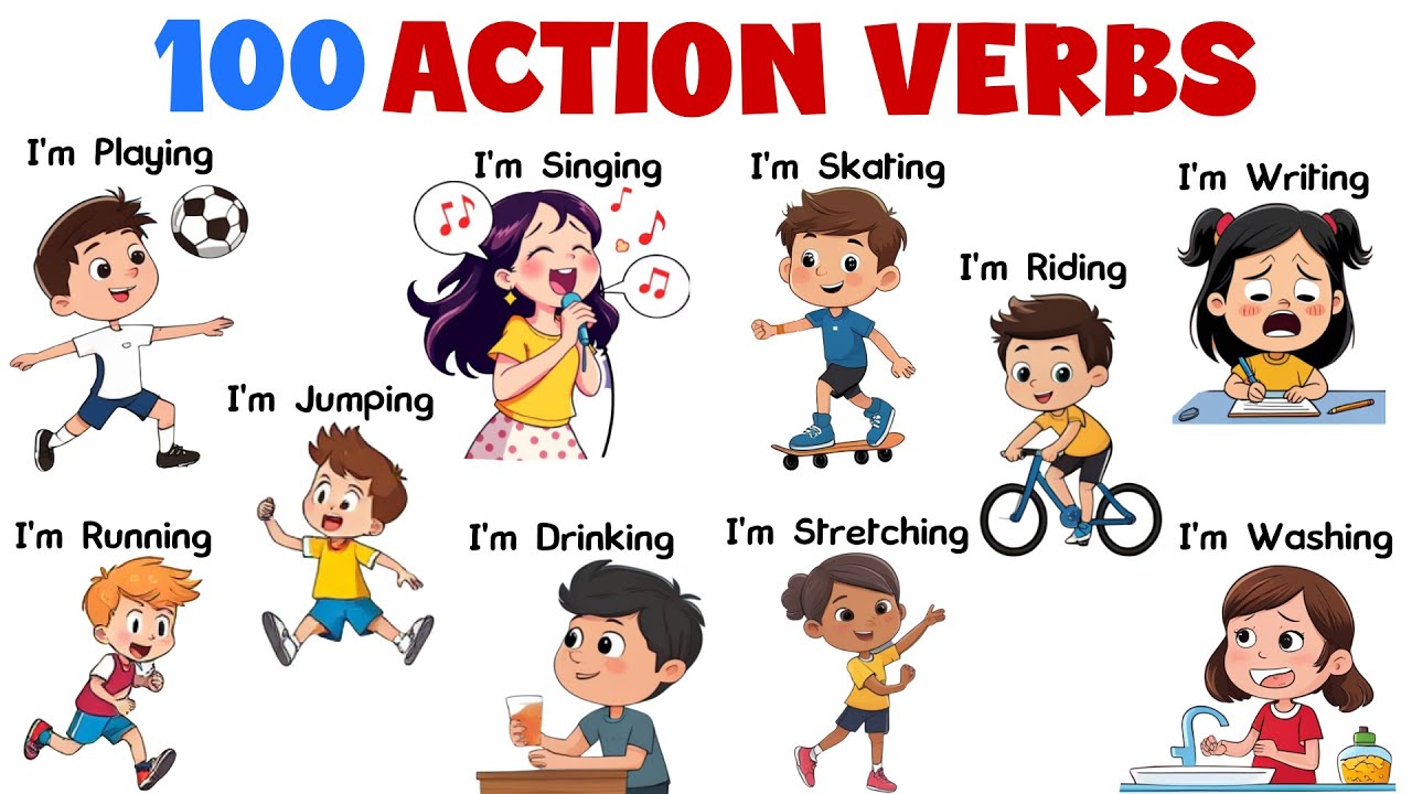 100 Action Verbs in English with Sentences | Vocabulary for Kids | Verbs